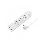 LOGILINK Produžni kabl 3 mesta, 2 USB, prekidac, 1.5m, beli