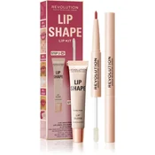Makeup Revolution London Lip Shape Odtenek rose pink Set glos za ustnice Lip Shape Lip Gloss 9 ml + črtalo za ustnice in fiksator šminke 2 In 1 Lip Liner & Colour Setter 1,7 ml