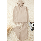 Trendyol Dark Beige Cotton Hooded Ribbed Knitted Pajama Set