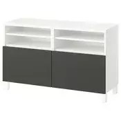 BESTA TV stalaža s vratima, bela/Lappviken/Stubbarp tamnosiva, 120x42x74 cm