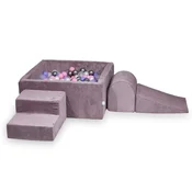 shumee Penasto igrišče z bazenom 90x90x40 Corduroy Lavender 400 žogic: prozorna, bela, pudrasto roza, heather