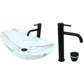 shumee GTM Design Aufsatzwaschbecken 62 cm Matt Set mit Waschtischbatterie und Stopfen - Aufsatzwaschbecken Oval für Badezimmer - Modern Waschbecken ohne Hahnloch - Waschbecken mit Armature