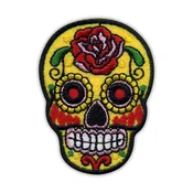 shumee Našitek mehiške lobanje Calavera rumene barve - Podloga za likanje/toplotno varjenje - Vezen našitek/značka/emblem