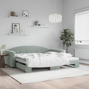 Greatstore Izvlečna dnevna postelja svetlo siva 100x200 cm žamet