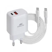 RivaCase Kucni punjac PS4192 WD4 Quick Charge 20W ulaz Type C i USB, s kabelom Type C - Original (EU Blister) bijeli