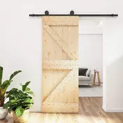 vidaXL Drsna vrata Naravna in črna 70 x 210 cm Masiven borov les