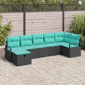 vidaXL vidaXL Kavčna garnitura z blazino 7 pcs Črna in turkizna poli ratan, (5000138367)