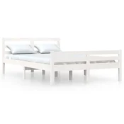 Vidaxl Posteljni okvir bel iz trdnega lesa 135x190 cm
