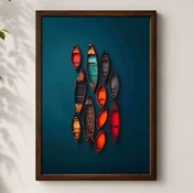 WallXpert uramljena MDF slika 3752KACT-032, šareni camci na tamnotirkiznoj vodi, pogled odozgo, 37 x 52 cm