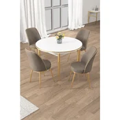 Hanah Home trpezarijski set Osle, sto i 4 stolice, bela ploca, zlatne noge, kapucino tkanina Babyface