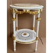 Casa Padrino baroque side table white/gold/cream - Round antique style table with marble top - Baroque style living room furniture in Baroque style - Baroque furniture