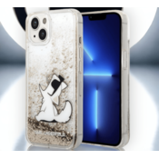 Karl Lagerfeld Ovitek Karl Lagerfeld Choupette - liquid gold glitter za iPhone 14 Plus/15 Plus (KLHCP14MGCFD)