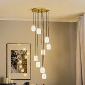 Lucande Taylan obesek svetilka 9-light rondel - Dnevna soba/jedilnica - Dizajn - medenina, peščeno bela - Kovina