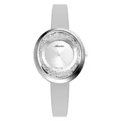 Ženski adriatica precious swarovski ovalni srebrni modni rucni sat sa sivim kožnim kaišem ( a3771.5g43qz )