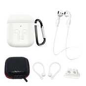 HURTEL Komplet silikonskih etuijev za AirPods 2/AirPods 1 + ovitek/ušesni nastavek/pašček za okoli vratu/držalo za pašček ure/karabin - bel