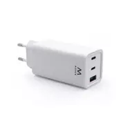 Stenski polnilec Ewent EW1323, GaN, 65W, 2x USB-C, 1x USB-A QC 3.0, bel