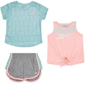 Reebok Set Za Devojcice Šorc I Dve Majice, Tirkizni Sivo Roze