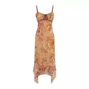 Trendyol Multicolored A-Line Floral Patterned Ruffle Knitted Tulle Dress