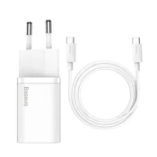 BASEUS 25W 3A HITR STENSKI POLNILEC Z 1M USB-C KABLOM, BELA