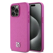 shumee Ovitek DKNY Leather Monogram MagSafe za iPhone 15 Pro Max, roza
