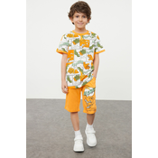 Trendyol Orange Boys Dinosaur Patterned T-shirt-Shorts Set Knitted Top-Bottom Set