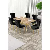 HANAH HOME Rasklopivi trpezarijski sto i stolice (7 delova) Esla Hrast Gold Black