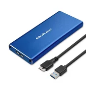 Qoltec aluminijasto ohišje | ležišče za M.2 SSD pogon | SATA | NGFF | USB 3.0 | super hitrost 5 Gb/s | 2 TB | modro