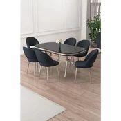 Hanah Home trpezarijski set Jita, sto i 6 stolica, ploca u dekoru Sonata, hromirane noge, antracit tkanina Babyface