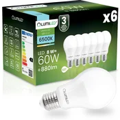 6x LED žarnica E27 A60 8W = 60W 880lm 6500K Hladna svetloba 260°