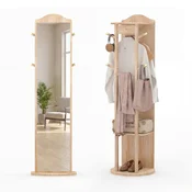 Northix Ogledalo v polni višini s stojalom, vrtljiv obešalnik za plašče, naravni les