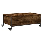 Vidaxl Klubska mizica s kolesci dimljen hrast 91x55x34 cm inž. les