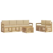Set vanjskih sofa s jastukom 7 pcs Bijela i bež Poliester
