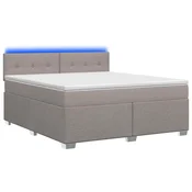 vidaXL Postelja s pomičnim okvirjem, vzmetnico in LED Taupe Blago