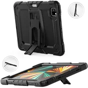 Nikcorp Oklepni etui za iPad Pro 11 (2021/2020/2018) s stojalom in držalom za pisalo, robustna zaščitna torbica, črn