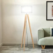 FISCHER & HONSEL Stojna svetilka SHINE-WOOD, bela/nikelj/hrast, višina 164 cm 3 x E27 - Dnevna soba/jedilnica - bel, hrast, nikelj - Tkanine/tekstil