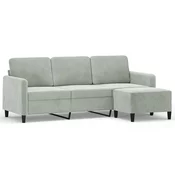 MAISON CHIC kavč - Sofa - Kanape s stolčkom za noge svetlo siv 180 cm žamet, (21727760)