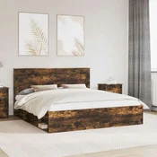 Vidaxl Konstrukcija postelje z vzglavjem Dimljeni oreh 200 x 200 cm