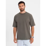 Ombre Mens LOOSE FIT cotton t-shirt with round neckline - dark olive