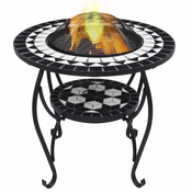 vidaXL Mozaicni stolic s posudom za vatru crno-bijeli 68 cm keramicki