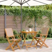 3-dijelni bistro set od tkanine i masivnog drva smedesivi