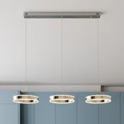 Lucande LED viseča svetilka Lyani, 115 cm, 3-svetlobna, krom, z možnostjo - Dnevna soba/jedilnica - Sodobni - krom, bela satinirana - Kovina
