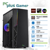 PCPLUS Gamer Ryzen 5 5600G 8GB 512GB NVMe SSD GeForce RTX 1650 4GB Windows 11 Home RGB gaming desktop