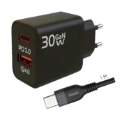 REDLINE polnilnik s kablom USB-C, 1 x USB-A, 1 x USB-C, 30W - GL30AC+CC-1M