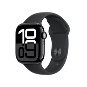 Apple Watch Series 10: GPS + Cellular, 42 mm, ohišje iz aluminija v intenzivno črni barvi, pašček Sport Band v črni barvi - M/L