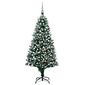 Vidaxl Umetno božično drevo z LED in kompletom krogel in storži 210 cm