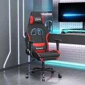 VIDAXL Masažni gaming stol z oporo za noge črno in rdeče blago
