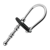 SuperLove Stainless Steel Beaded Penis Plug Cum Stopper with Silicone Glans Ring