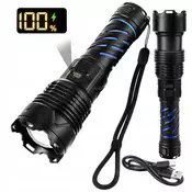 3v1 alu. LED taktična ročna svetilka aku. 5000mAh 1500lm ZOOM LCD USB