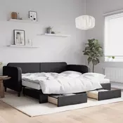 shumee Izvlečna dnevna postelja s predali črna 100x200 cm blago