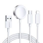 Joyroom Kabel 3v1 Kabel USB-A z induktivnim polnilnikom + 1x iPhone Lightning + 1x USB-C 1,2 m bele barve